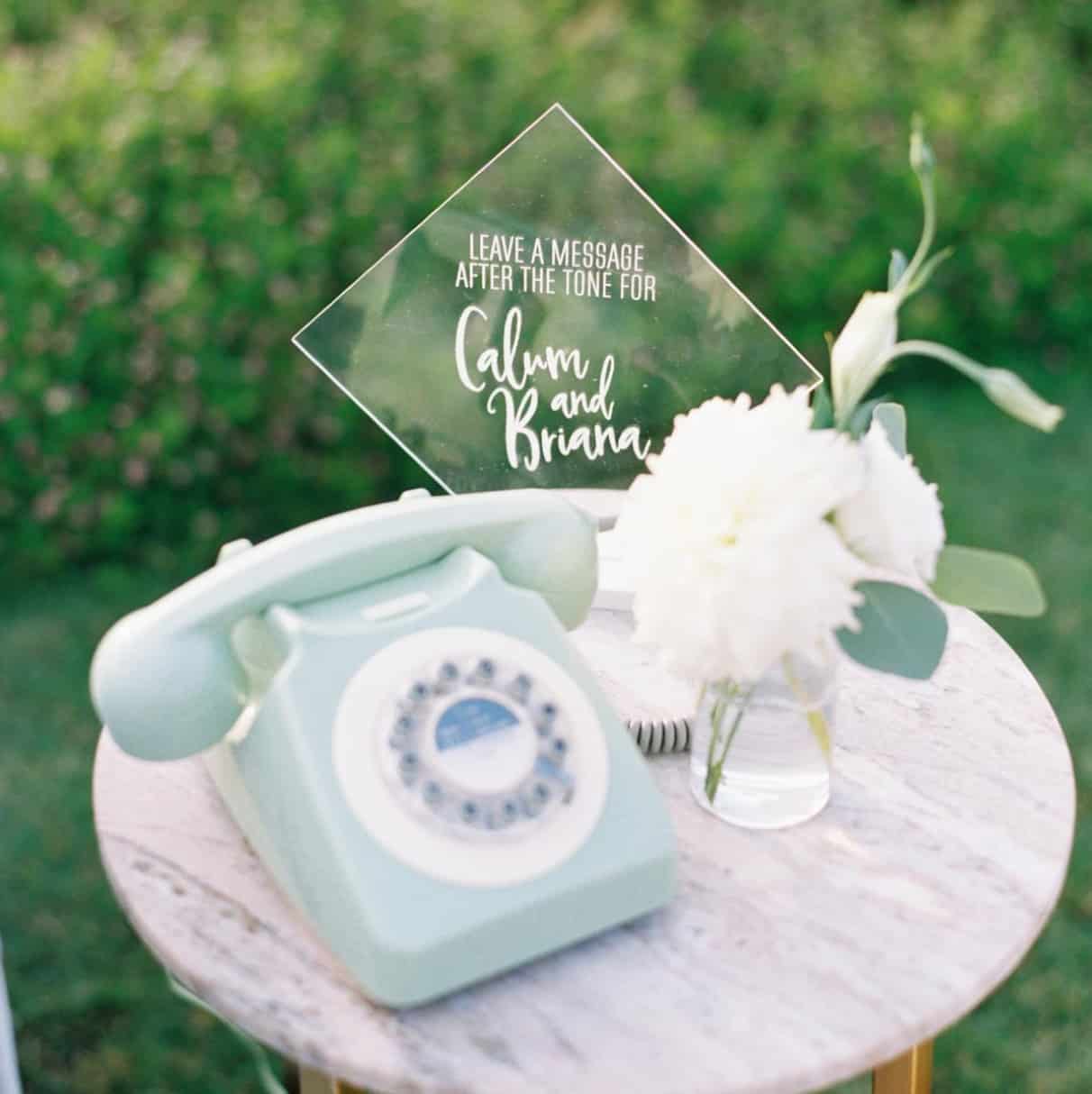 audio guest book phone on table for emotional voicemail keepsakes
